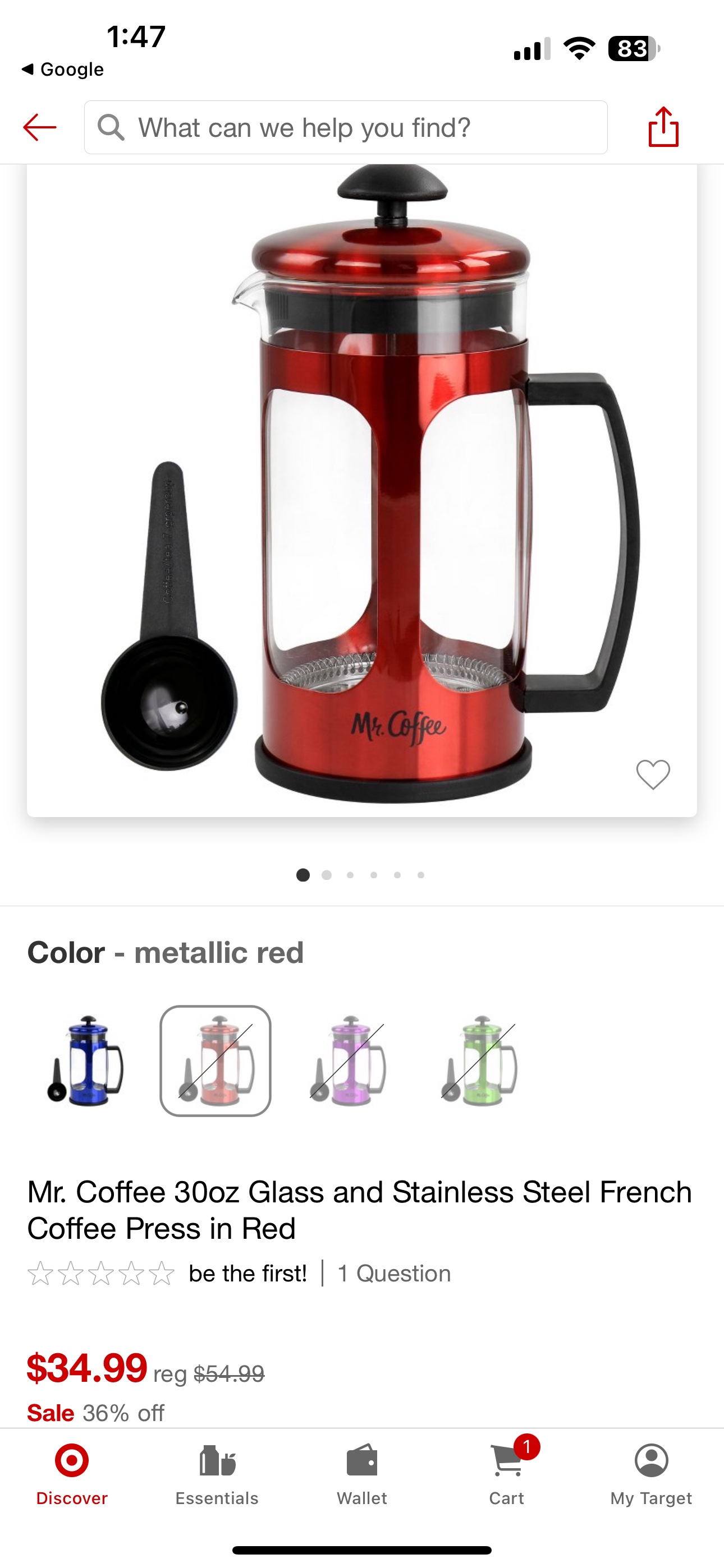 Mr. Coffee 30oz Glass and Stainless Steel French press - photo 2