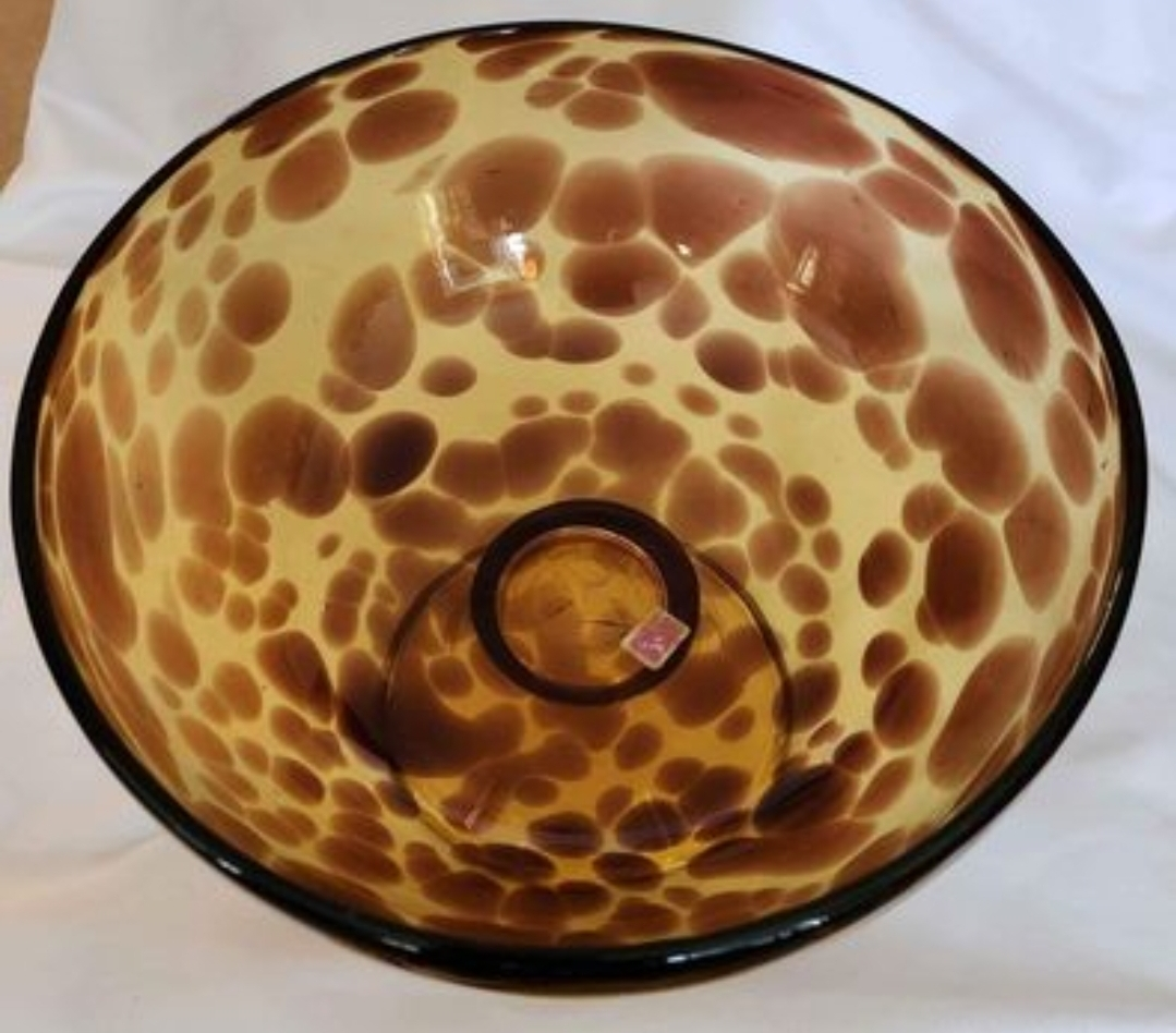 Amber Brown Glass Bowl, Sticker on it, made in Italy 1950s - photo 2