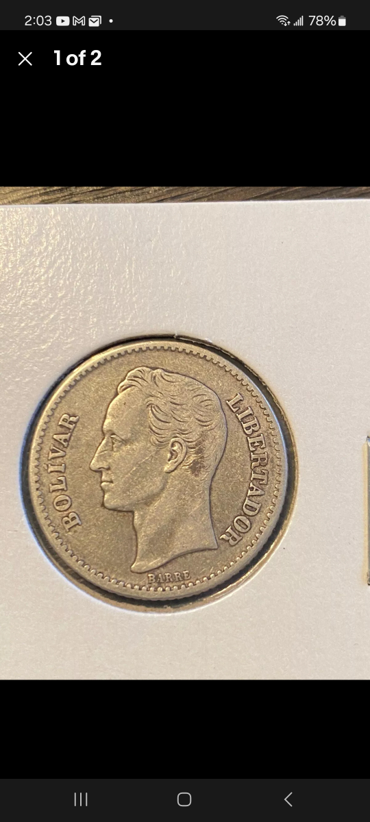 Old 1929 Silver Venezuelan Coin