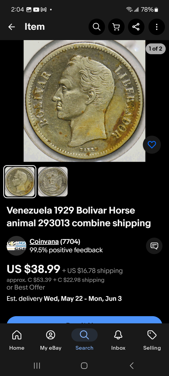 Old 1929 Silver Venezuelan Coin - photo 3