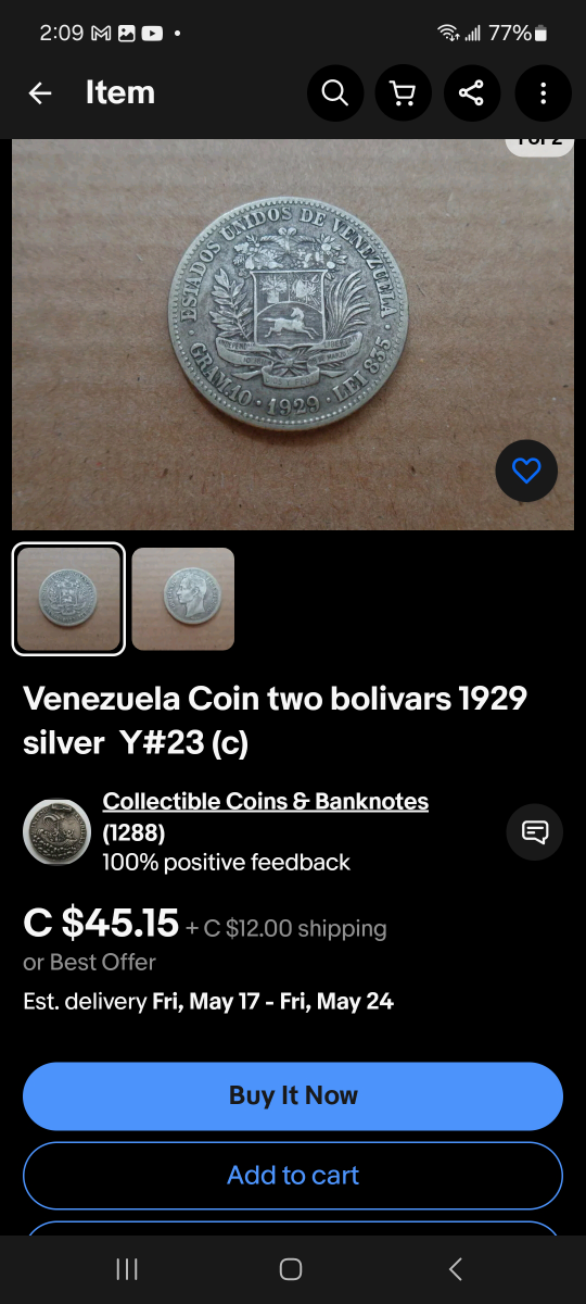 Old 1929 Silver Venezuelan Coin - photo 5