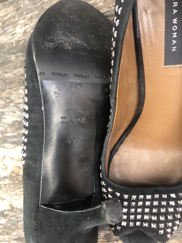 ZARA Woman Silver Studded Black High Heel Pump Dress Shoe image indicator(8)