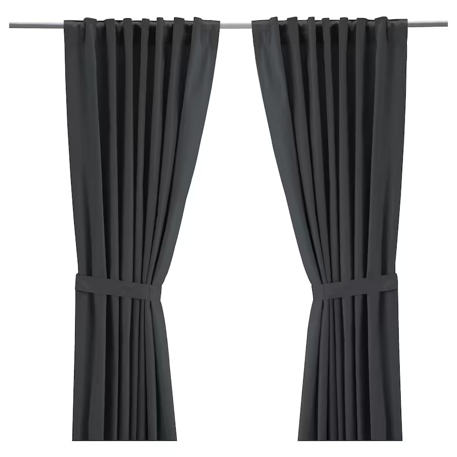 IKEA Curtains with tie-backs, 2 pairs, gray, 57x98 "
