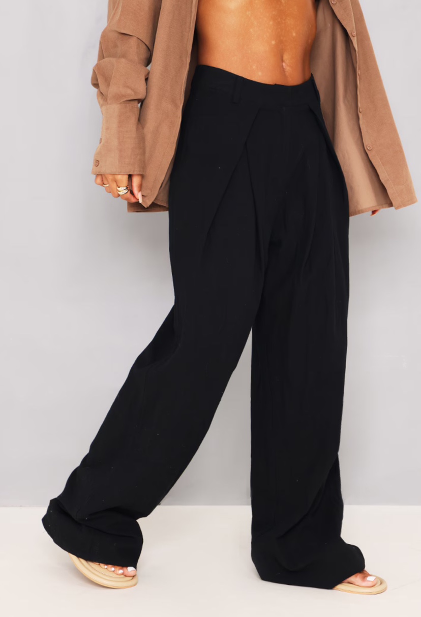 Black Textured Tailored Floaty Straight Leg Pants - photo 2