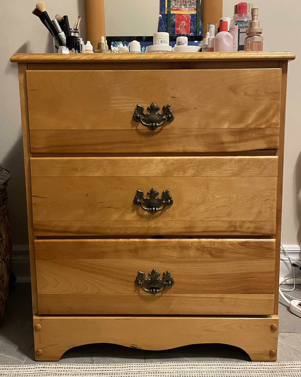 Vintage 3 drawer wooden dresser thumbnail