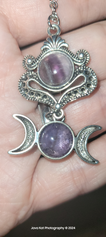 Amethyst and Sterling Silver Triple Moon Necklace