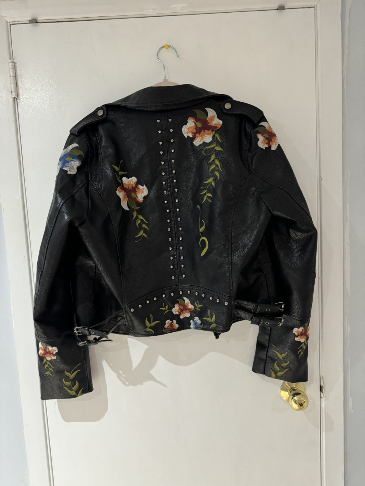 Floral embroidered leather jacket - photo 2