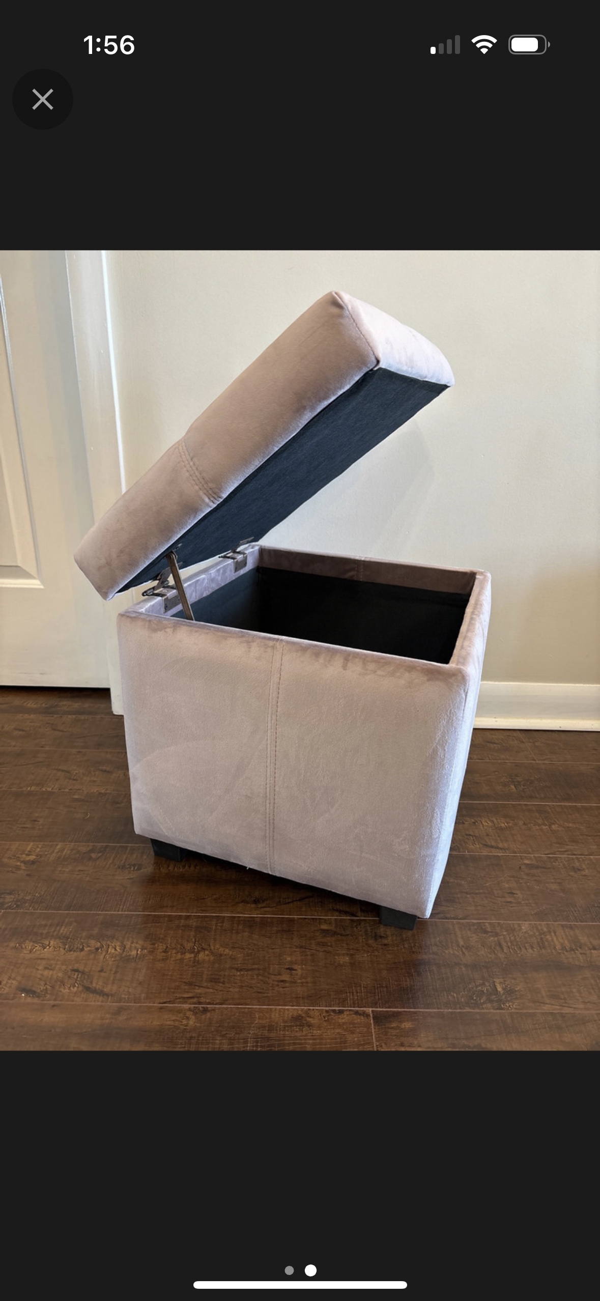 Pink velvet storage ottoman