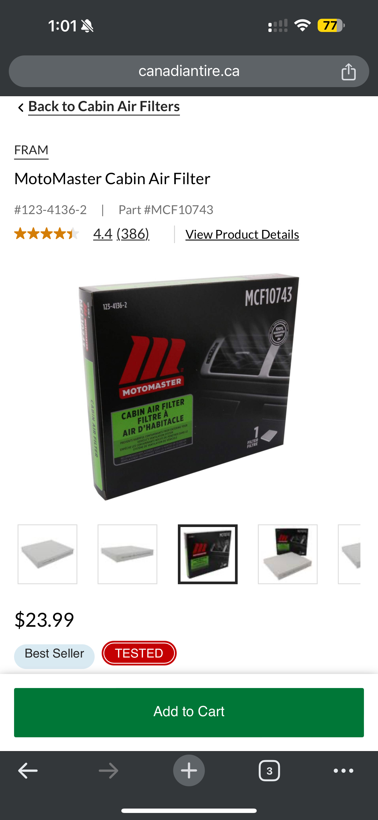 Motomaster Cabin Air Filter- MCF10743 thumbnail
