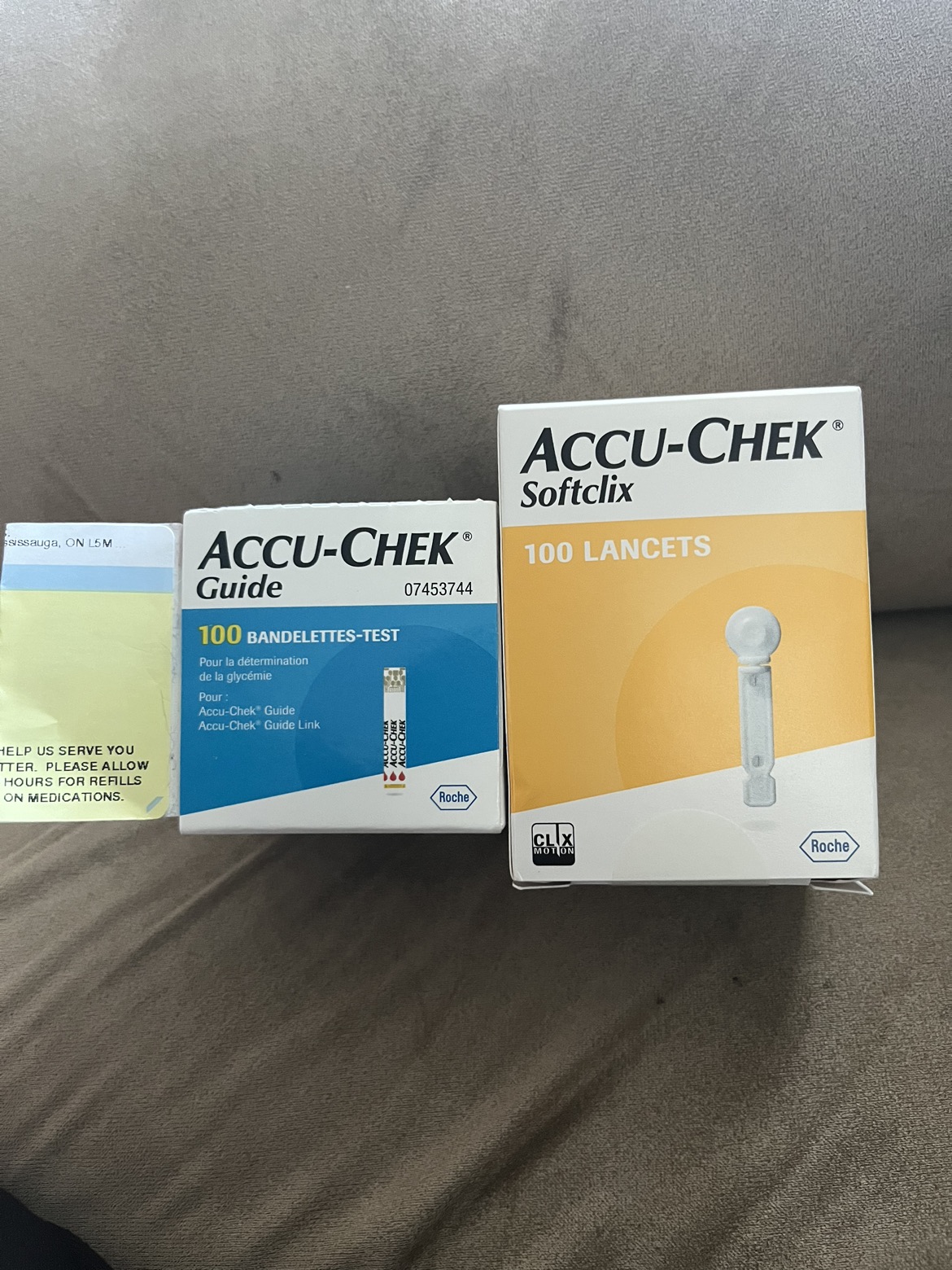 Glucose test strips with lancets.