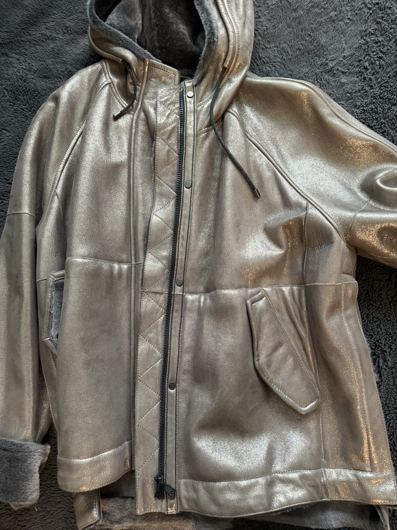brunello cucinelli metallic shearling jacket - retail: $9,995 image indicator(2)