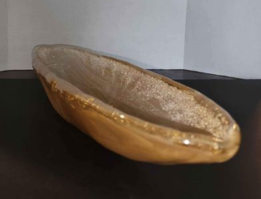 Iridescent Golden Dish, 19" long, Originally contained Candle