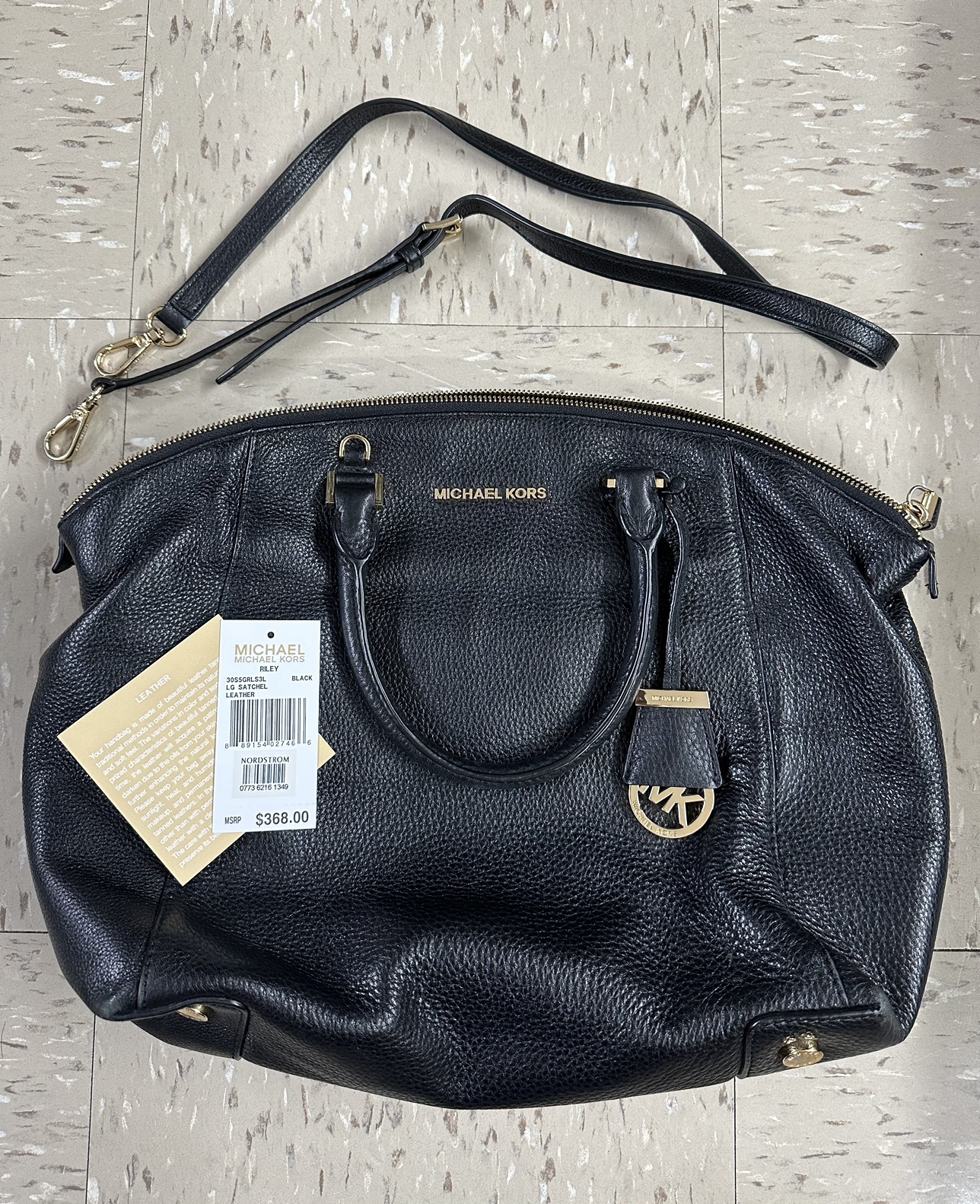 Michael Kors Riley Large Pebbled Leather Black Satchel