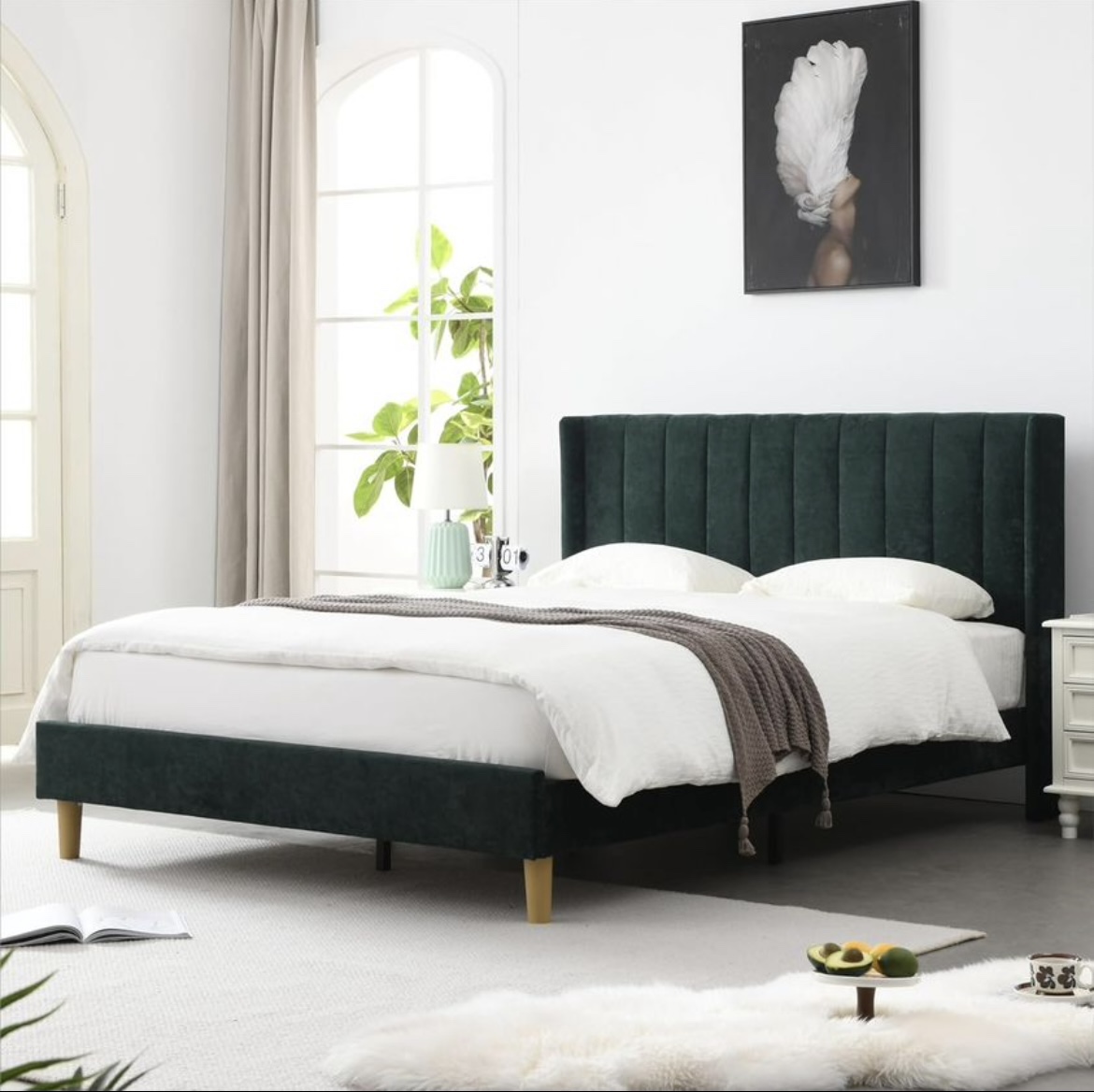 YUHUASHI Upholstered Platform Bed Frame, Queen Size