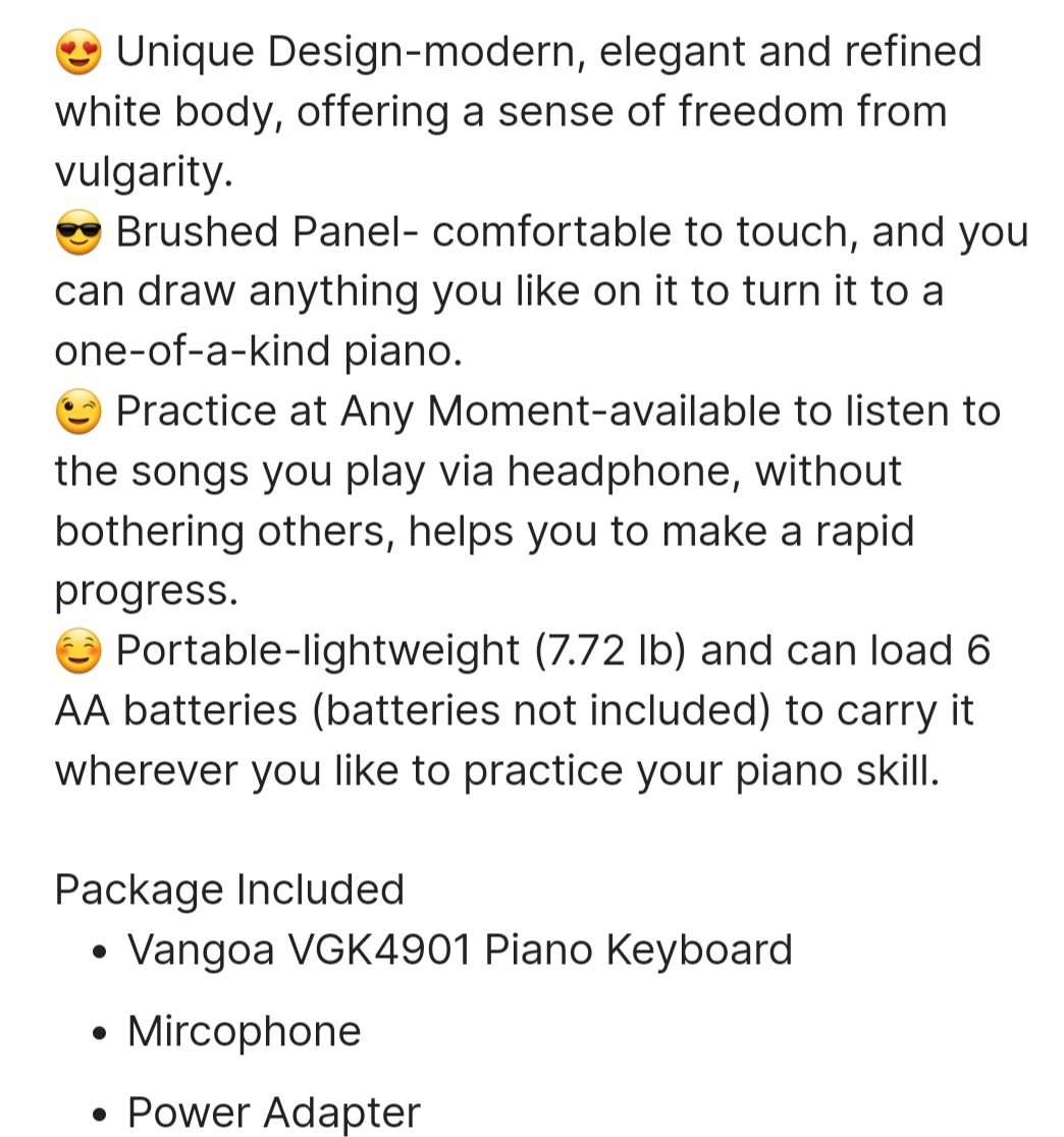 Vangoa Electronic Piano Keyboard, LCD Display Screen - photo 3