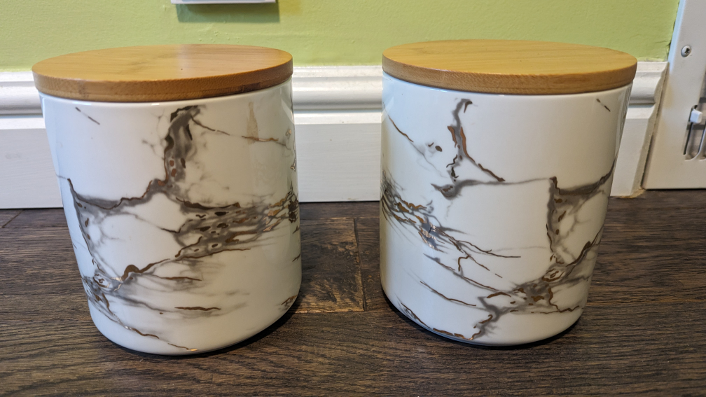 Pair of Porcelain Canisters with wooden lids 🥕 thumbnail