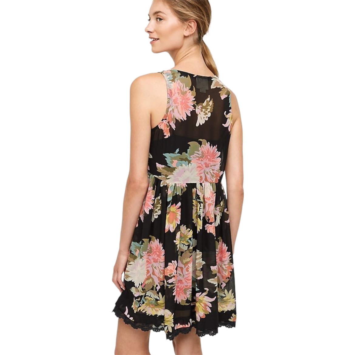 Anthropologie Maeve Black Floral Violetta Dress Size Medium image indicator(2)