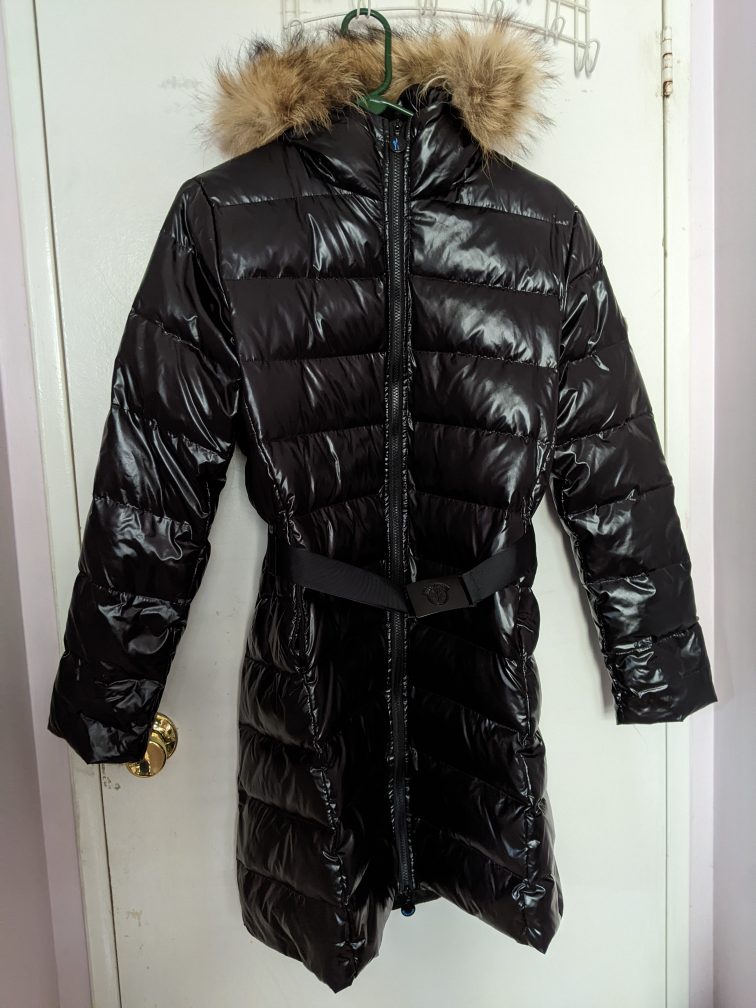 Moncler Black Belted Puffer Jacket Hood With Faux Fur Size 3