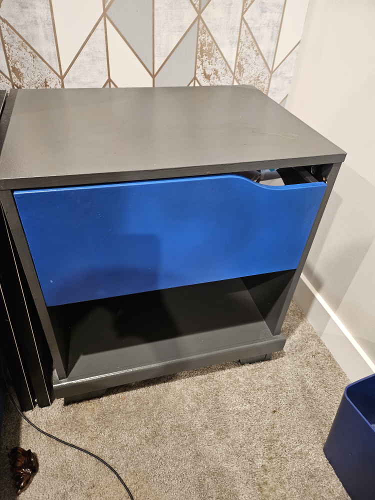 upholstery blue velvet king bed with 2 nightstands - photo 2