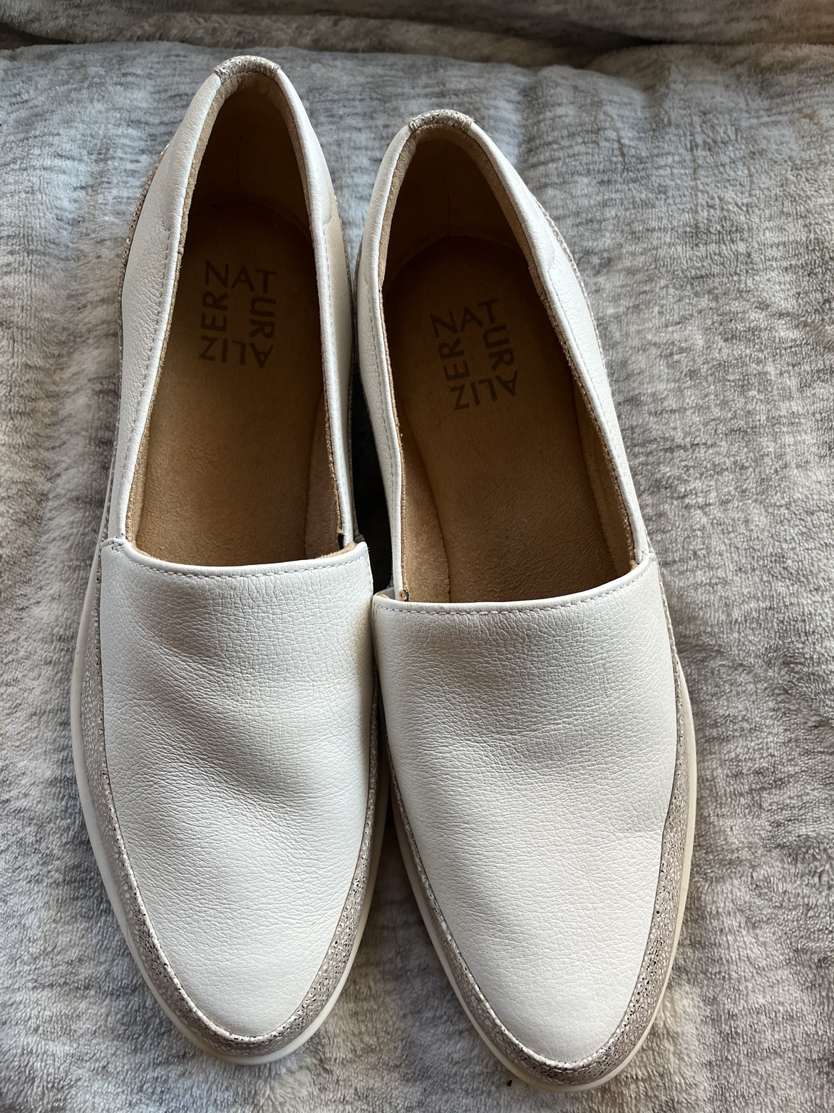 Ivory with metallic trim slip on shoes thumbnail