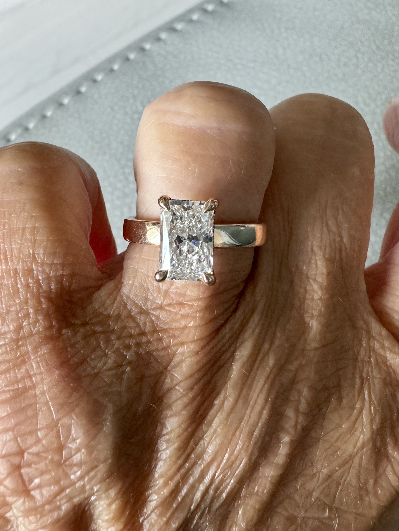 Lab grown radiant cut engagement ring