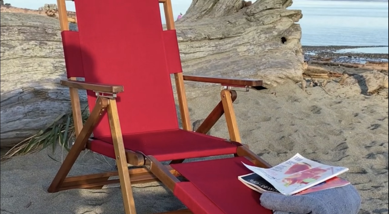 NEW! 3 Portable Wood Red Lounge Chairs with Removable Leg Rest image indicator(9)