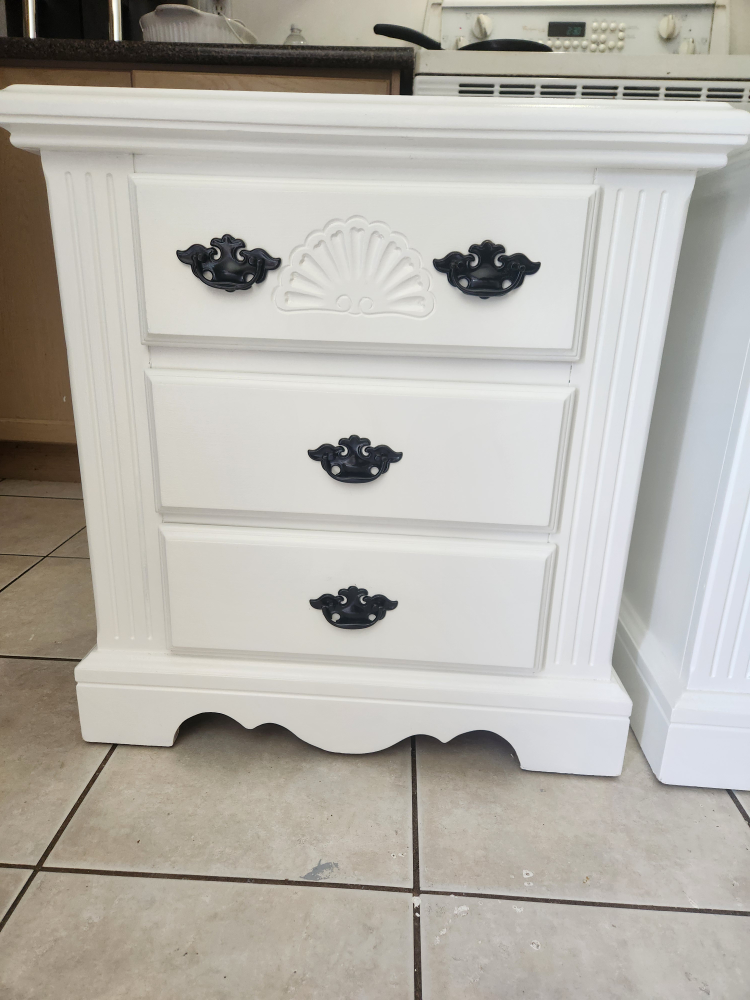 refinished white nightstands 2. solid wood.  Messaged for price - photo 2