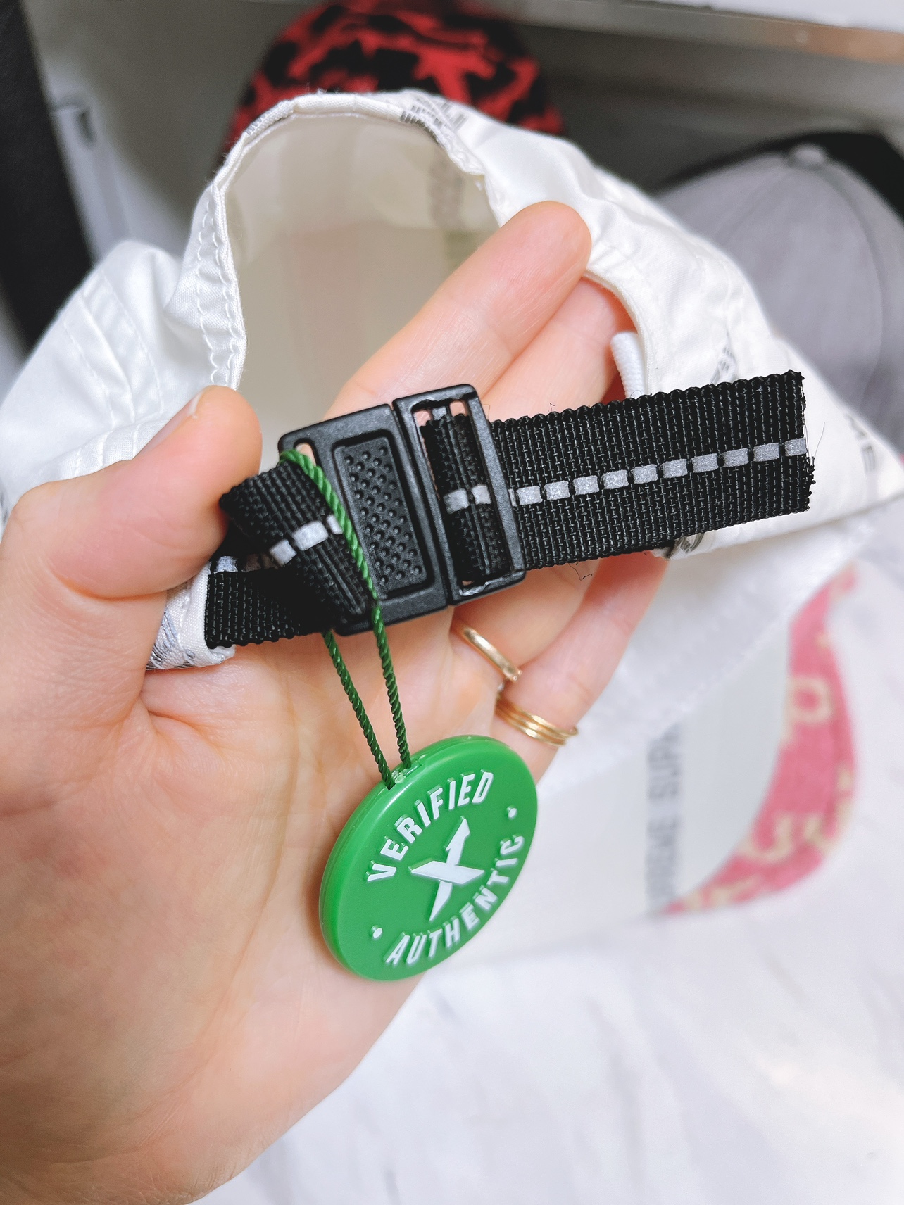 Supreme Reflective Text Camp Cap White image indicator(7)