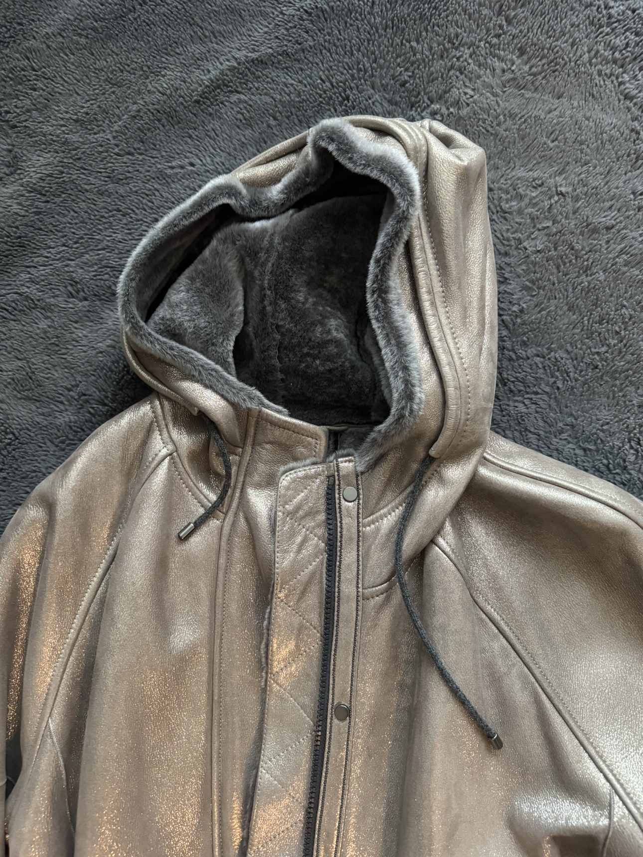 brunello cucinelli metallic shearling jacket - retail: $9,995 image indicator(3)