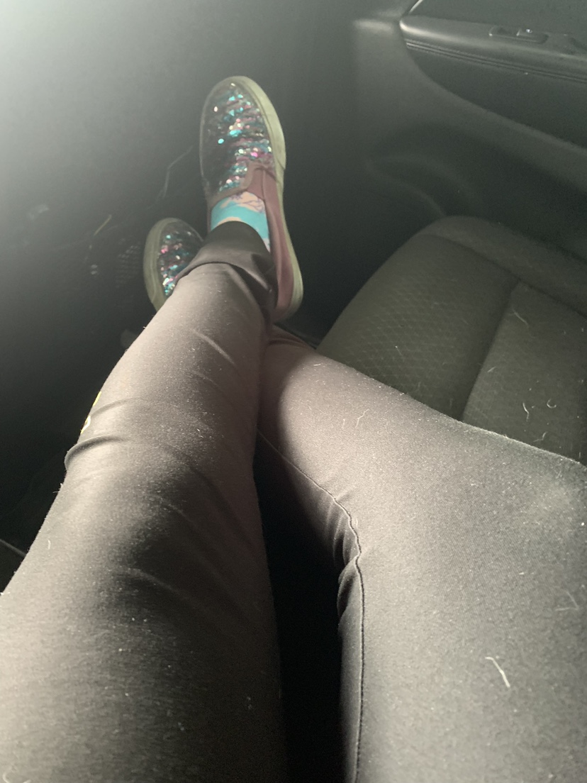 purple, sparkling shoes