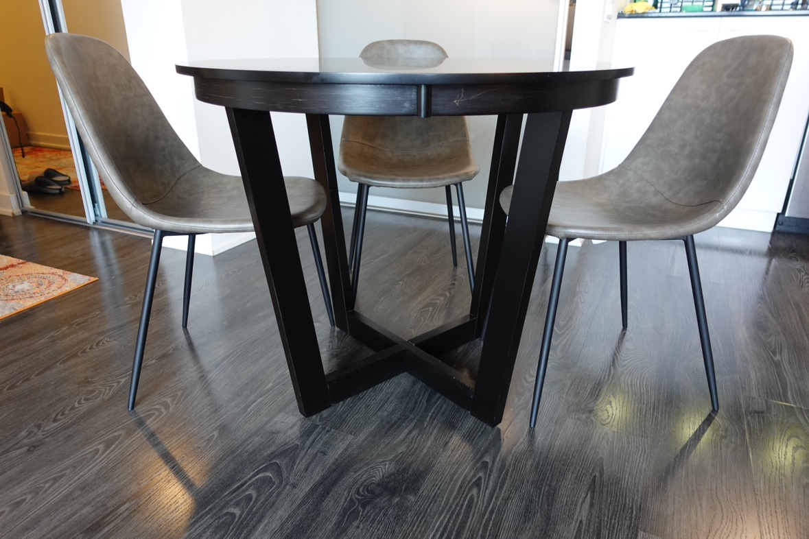 Round Solid Wood Dining Table with 4 Faux Leather Side Chairs - photo 4