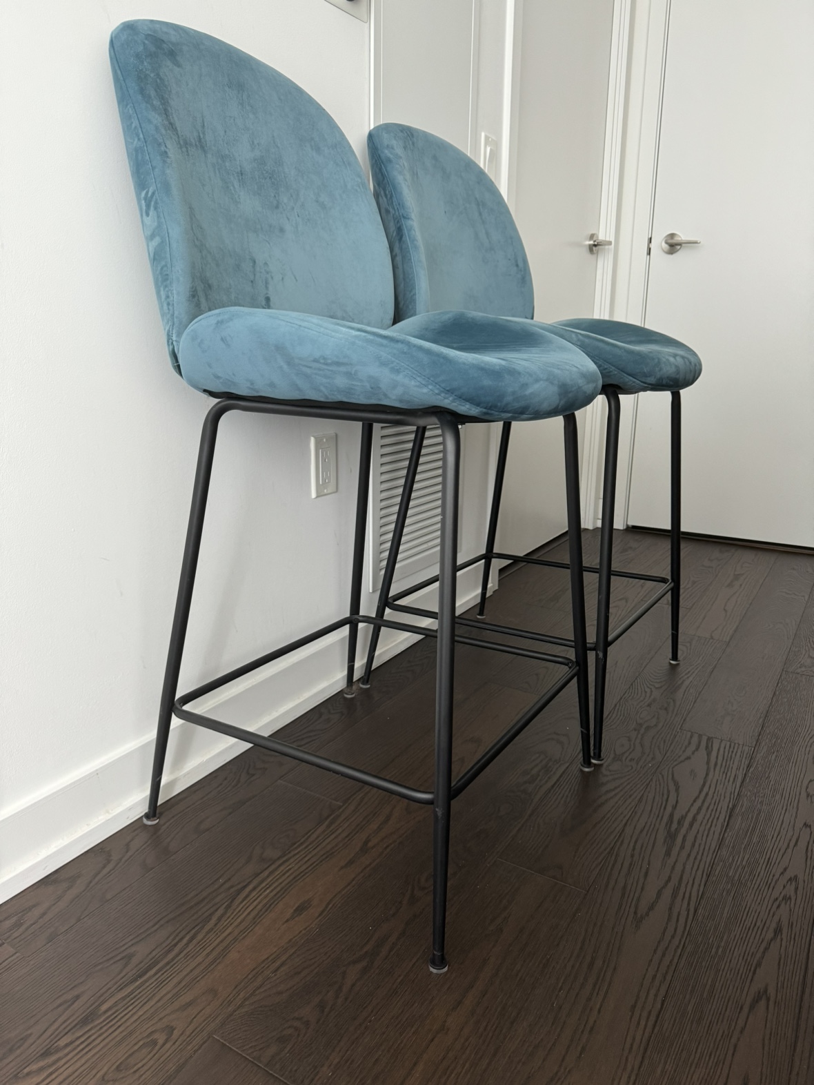 Two velvet counter stools