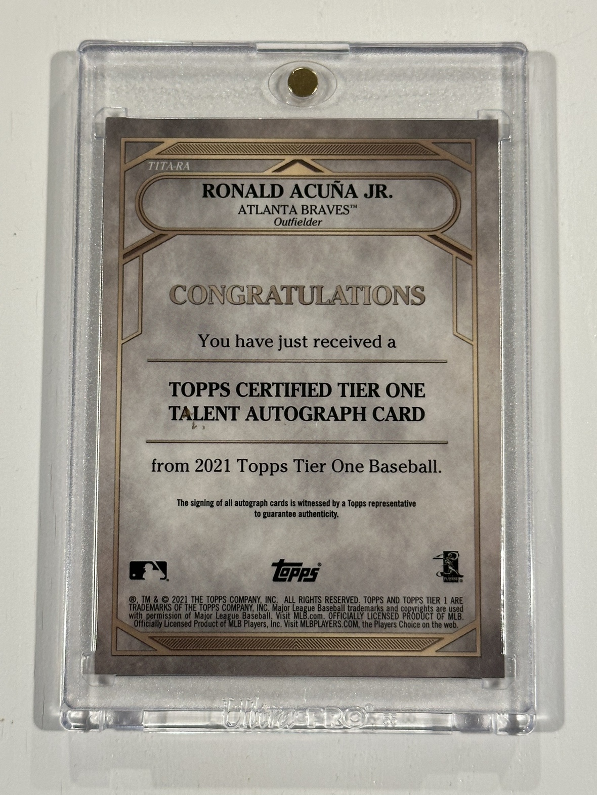 2021 Topps Tier One Ronald Acuna Jr Autograph /25 image indicator(2)