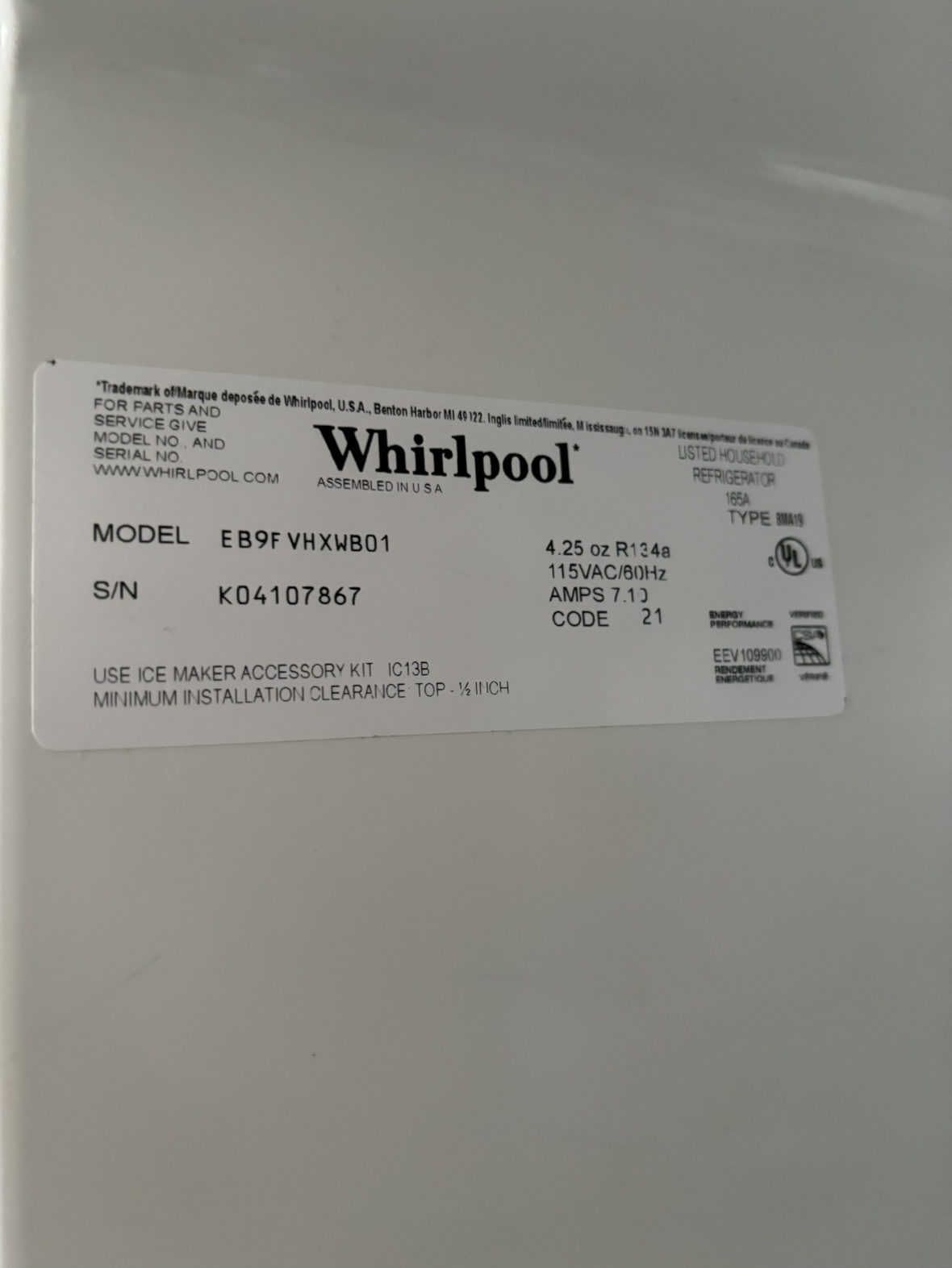 Black Whirlpool fridge 65’H x 29’W x 32.5’D inches - photo 5