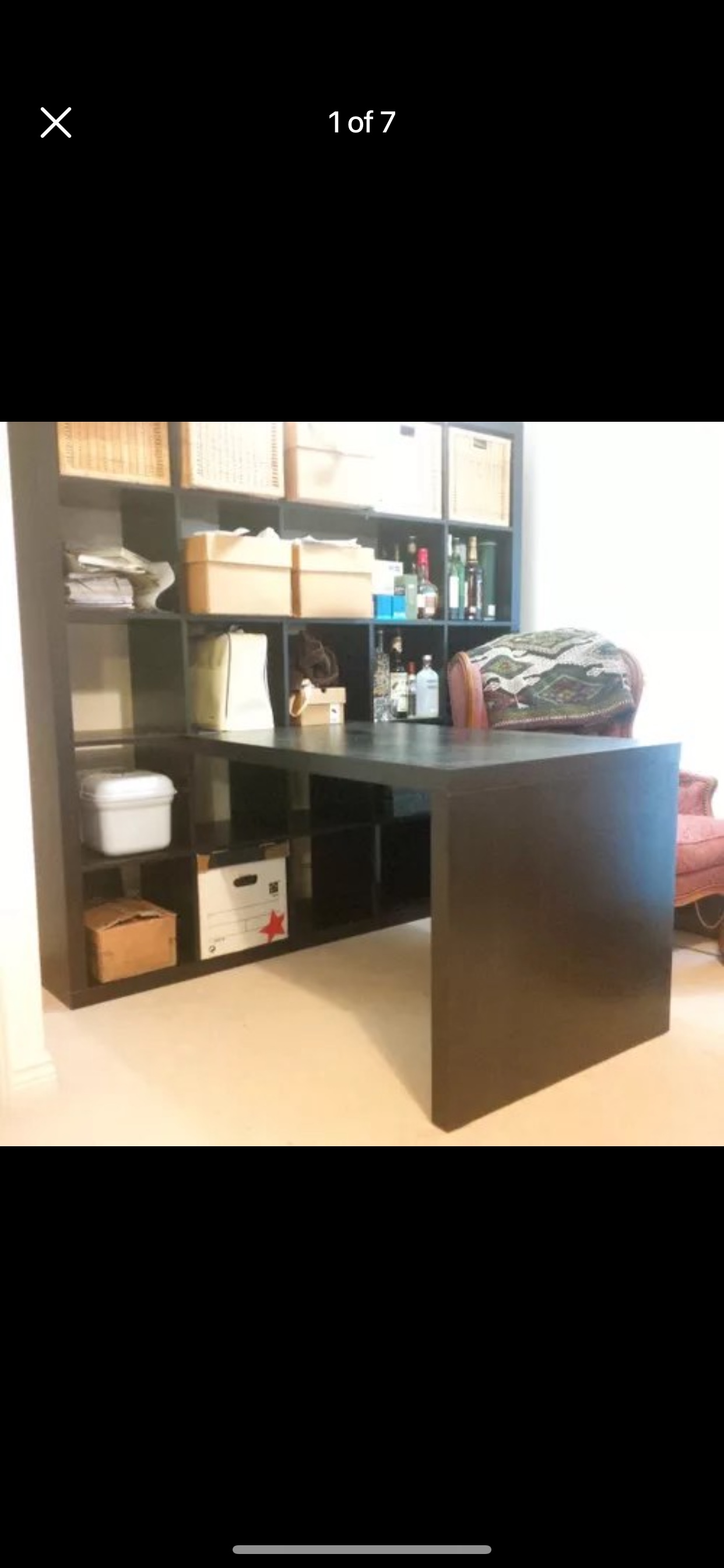 Dark brown- black Kallax/Expedit 4x4 shelf unit with table