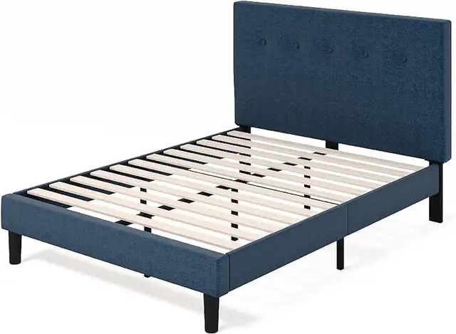 ZINUS Omkaram Navy Button Upholstered Platform Bed Frame | Queen