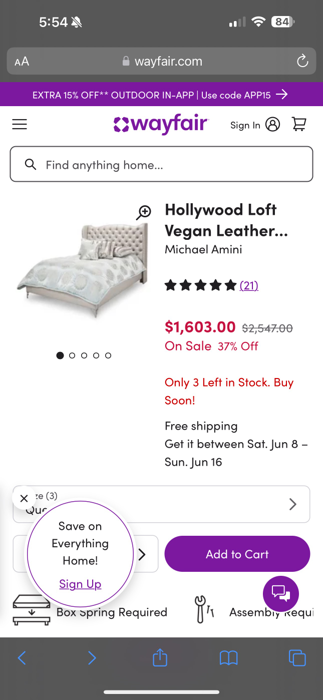 Hollywood Loft Vegan Leather Standard Smartmotion Base