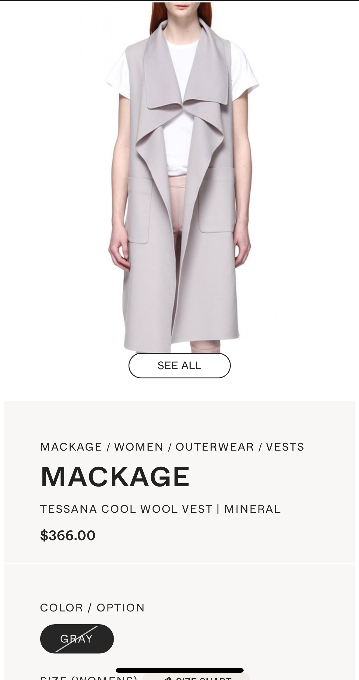 MACKAGE TESSANA COOL WOOL VEST | MINERAL thumbnail
