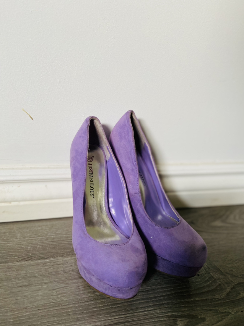 Purple block heels