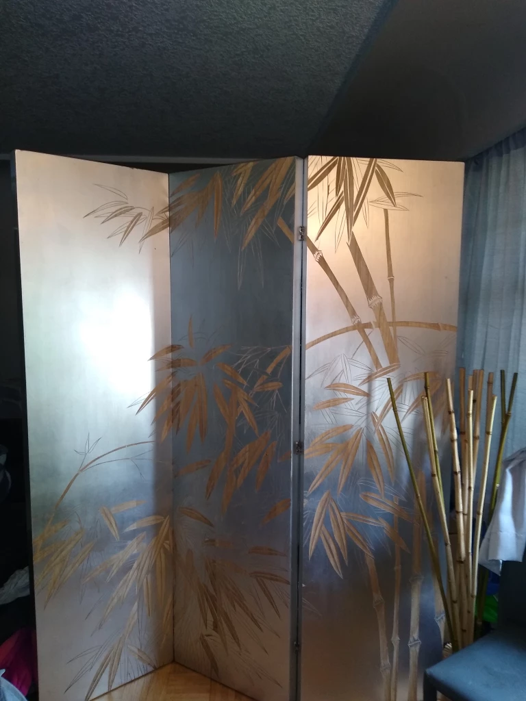 🥕Silver Room Divider with gold bamboo inlay