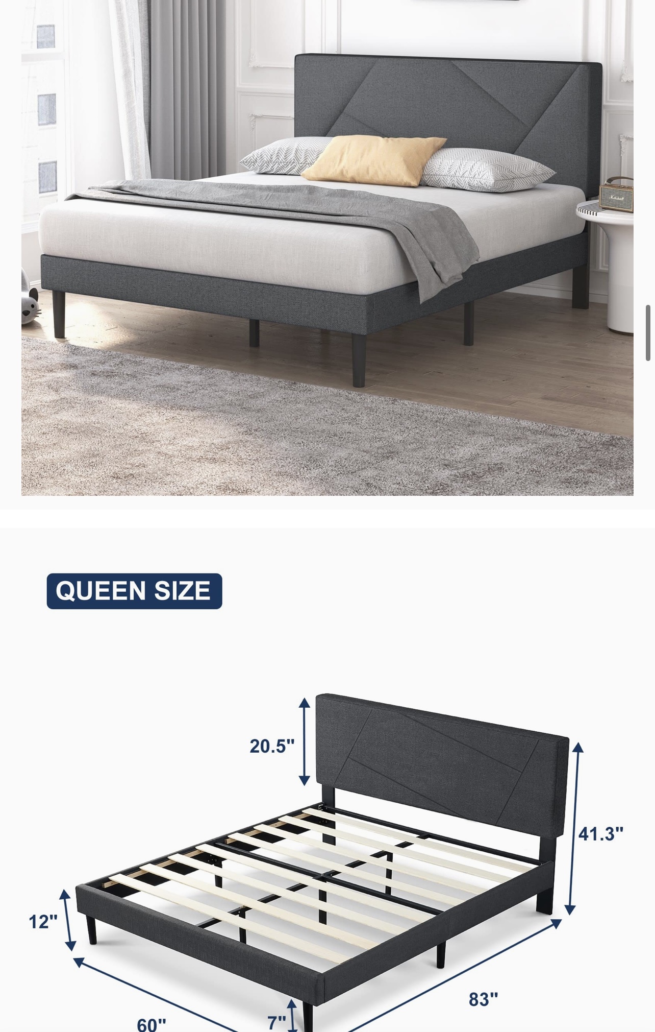 Queen mattress with bed frame and headboard - photo 4