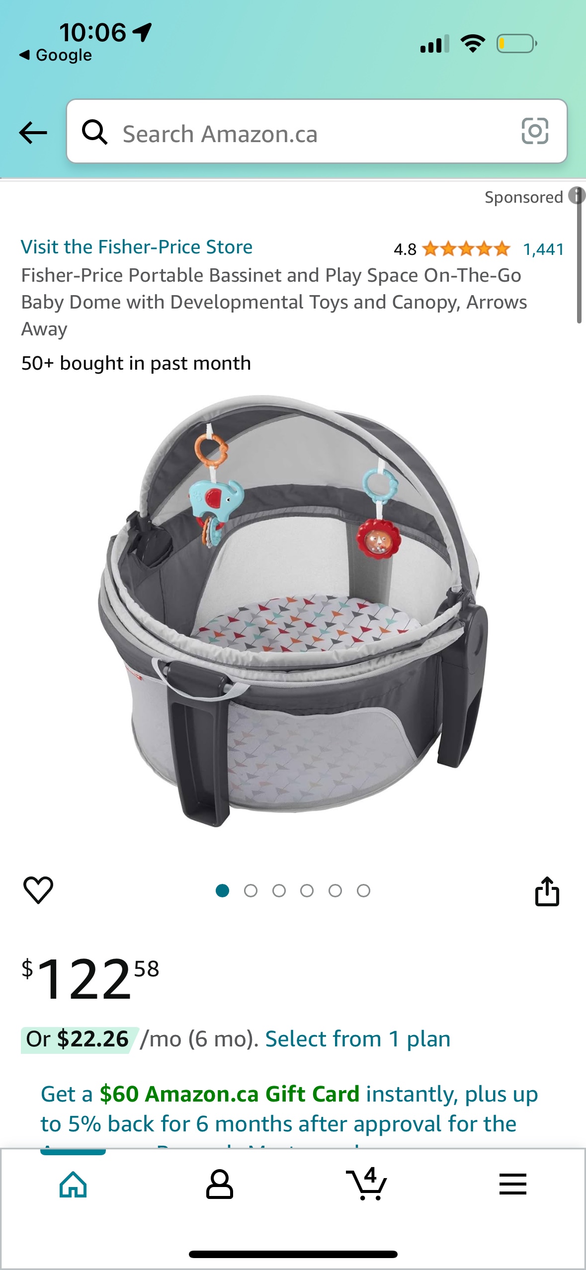Fisher price on the go baby dome in grey