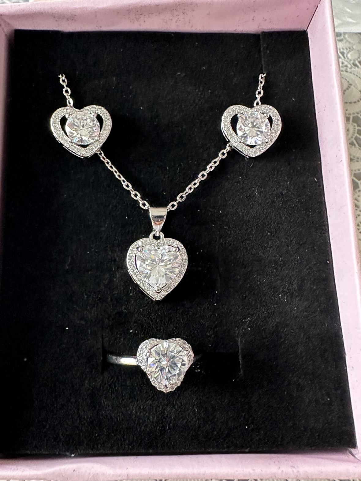 Stud Earrings Necklace Ring 925 Sterling Silver Jewelry Set