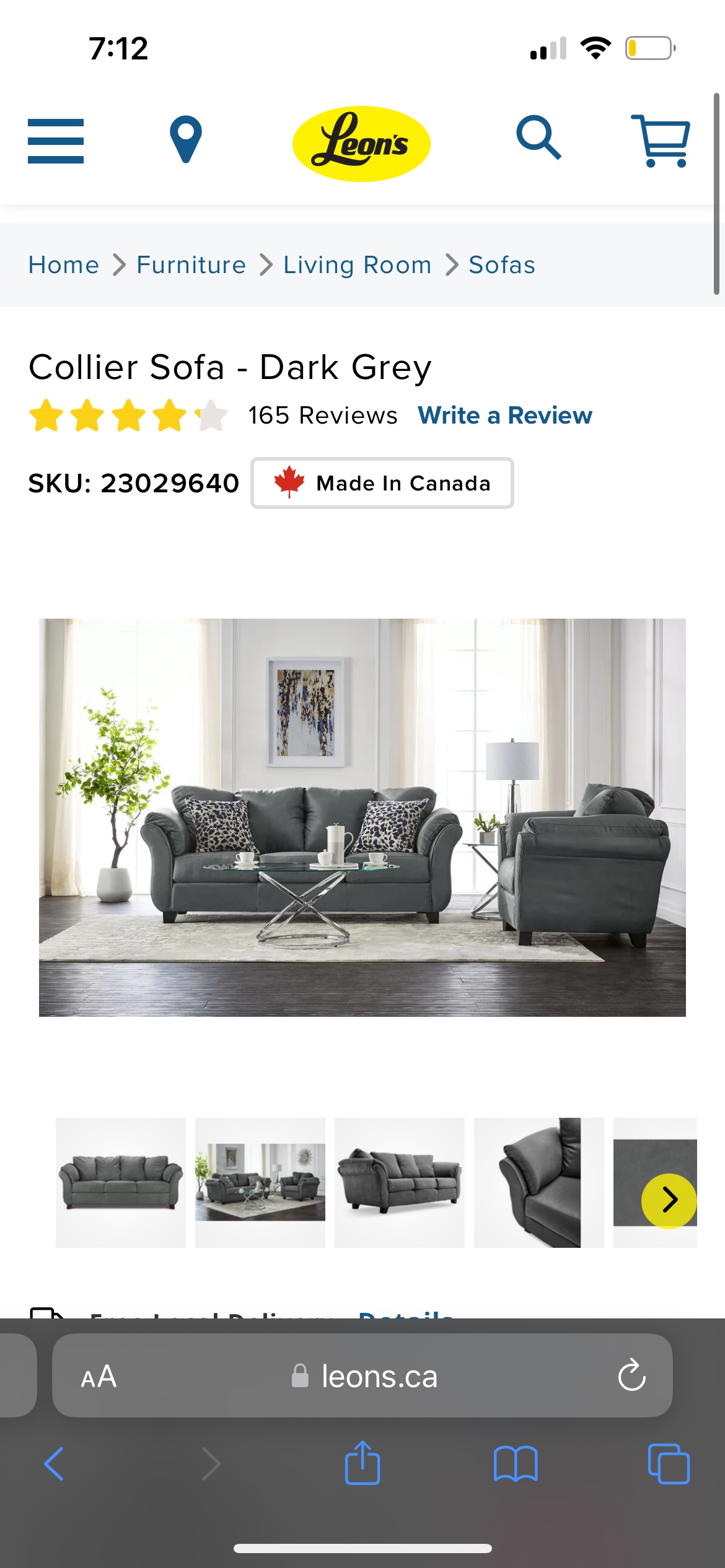 Leons Collier Sofa - Dark Grey thumbnail