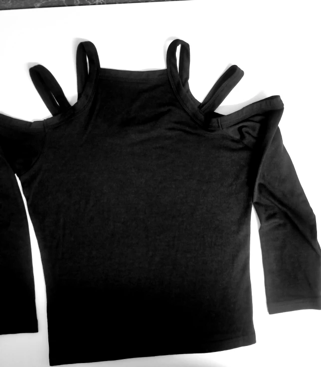 Sexy Cut Out Shoulders Black Top with 3/4 Sleeve image indicator(2)