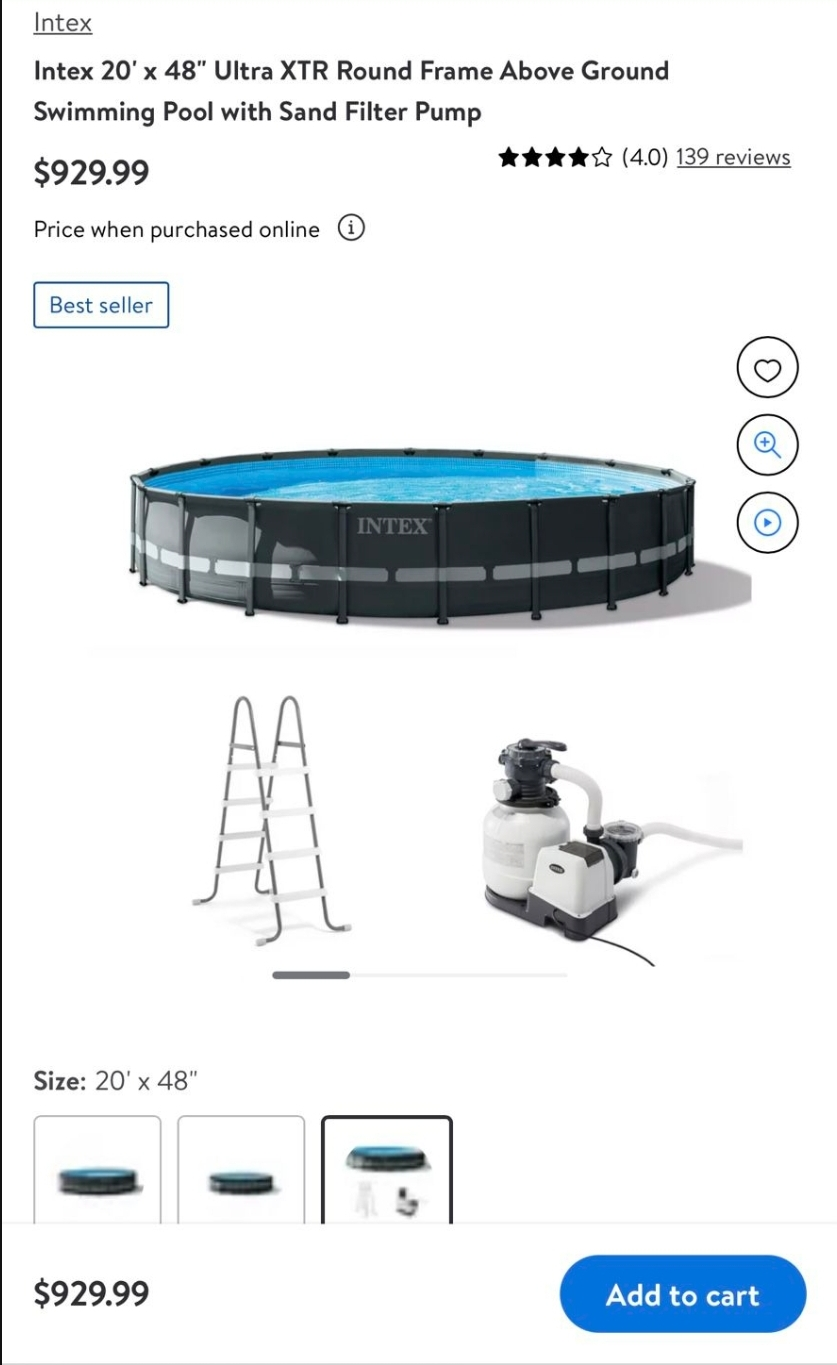 intex large 20' round above ground swimming pool