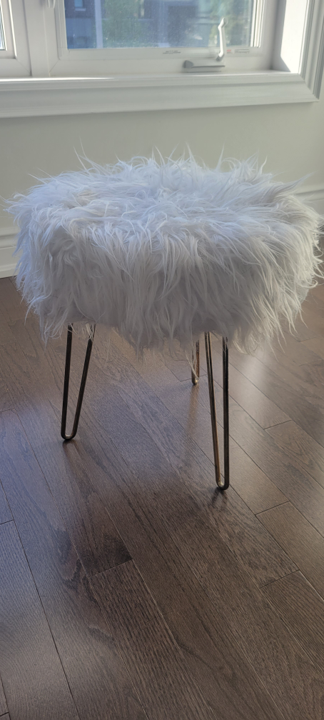 White and gold faux shaggy kids decor stool
