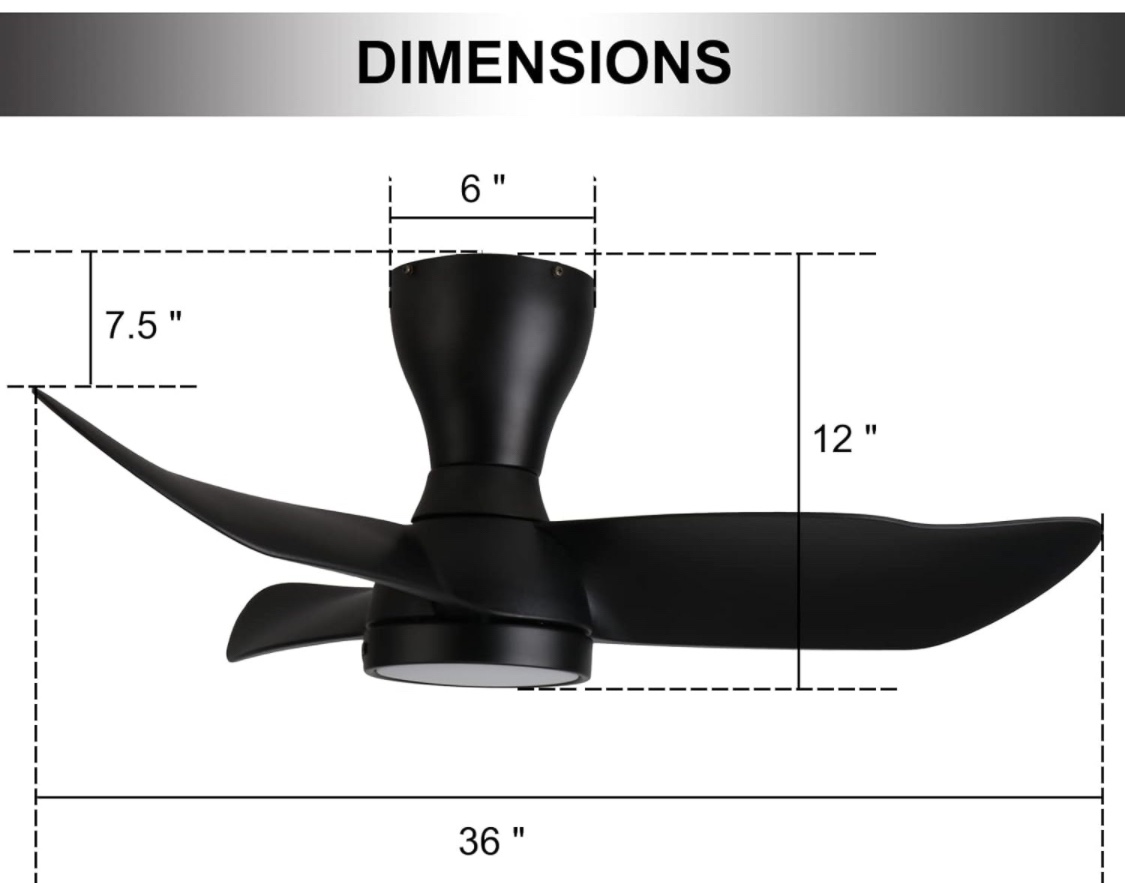 Modern 36”, 3 Blade, 6 Speed Ceiling Fan with Light and Remote - photo 4