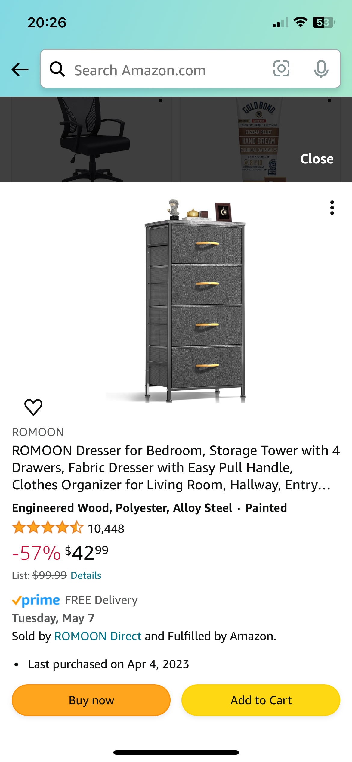 Dresser with 4 Drawers, Fabric Dresser thumbnail