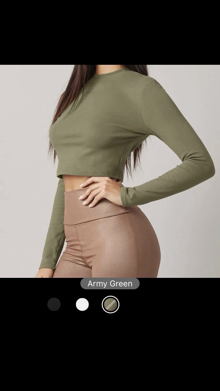 Shein Women’s Army Green Cotton Crop Top Shirt Size XL 👚💚 image indicator(8)